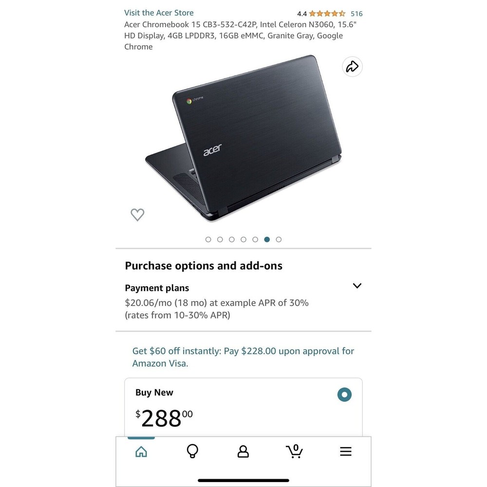 Acer Chromebook 15.6'' Laptop Intel CPU 1.60 GHz, 2GB RAM, 16GB SSD CB3-532-C47C - Picture 4 of 7